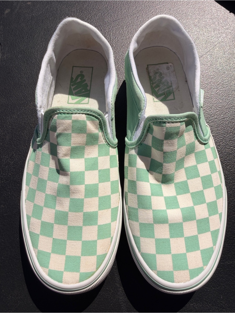 Vans Checkerboard Slip-On Sneakers - Mint & White